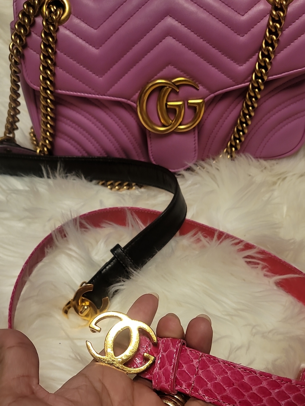 Gucci Phyton Pink Vintage Belt  with Gold Hardware